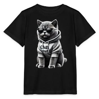 Funny British Shorthair Chill Out Cat Chill Out - Stanley/Stella MINI CREATOR Kids’ T-Shirt - black - Front - Mikhail (115cm)