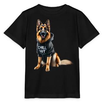 Drôle de berger allemand Chill Out Chill - T-shirt bio MINI CREATOR Stanley/Stella Enfant - noir - Devant - Mikhail (115cm)