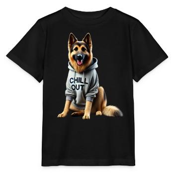 Drôle de berger allemand Chill Out Chill - T-shirt bio MINI CREATOR Stanley/Stella Enfant - noir - Devant - Mikhail (115cm)