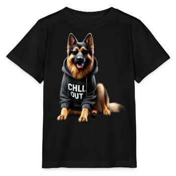 Drôle de berger allemand Chill Out Chill - T-shirt bio MINI CREATOR Stanley/Stella Enfant - noir - Devant - Mikhail (115cm)