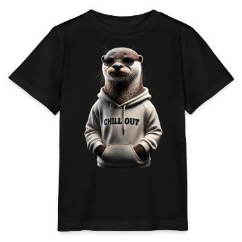 Drôle loutre Chill Out Amoureux des animaux Chill - T-shirt bio MINI CREATOR Stanley/Stella Enfant - noir - Devant - Mikhail (115cm)
