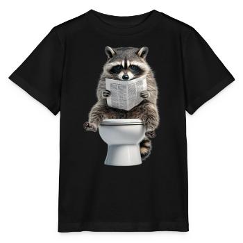 Lustiger Waschbär auf Klo mit Zeitung Zoo Haustier - Stanley/Stella Kinder T-Shirt MINI CREATOR  - Schwarz - Vorne - Mikhail (115cm)