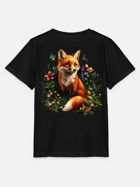Fuchs Liebhaber Wald Blumen Kunst Füchse Cute Fox - Stanley/Stella Kinder T-Shirt MINI CREATOR - Schwarz