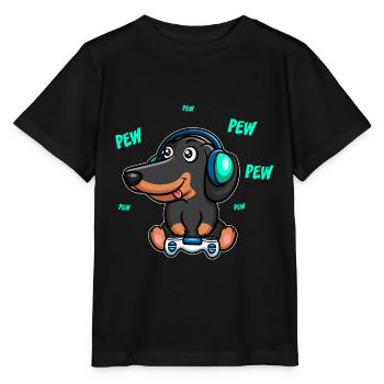 Teckel joue à un jeu vidéo - T-shirt bio MINI CREATOR Stanley/Stella Enfant - noir - Devant - Mikhail (115cm)
