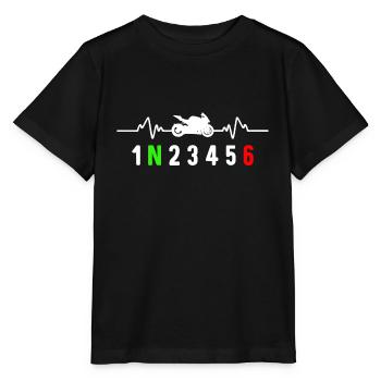 Motorcycle gear shift biker motard heartbeat - Stanley/Stella MINI CREATOR Kids’ T-Shirt - black - Front - Mikhail (115cm)