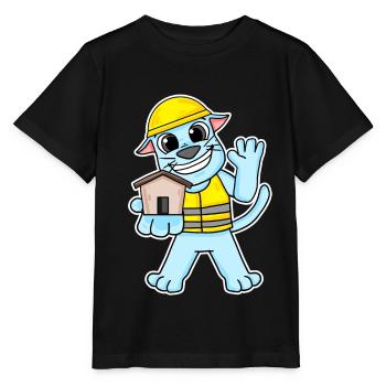 Builder cat topping house building gift - Stanley/Stella MINI CREATOR Kids’ T-Shirt - black - Front - Mikhail (115cm)