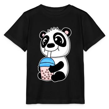 Bubble Tea Panda - T-shirt bio MINI CREATOR Stanley/Stella Enfant - noir - Devant - Mikhail (115cm)