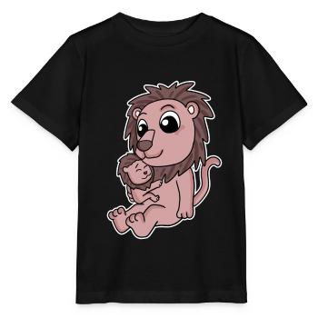 Lion Family - Lion with Baby - Lion - Stanley/Stella MINI CREATOR Kids’ T-Shirt - black - Front - Mikhail (115cm)