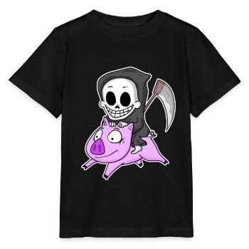Grim Reaper and Pig - Stanley/Stella MINI CREATOR Kids’ T-Shirt - black - Front - Mikhail (115cm)