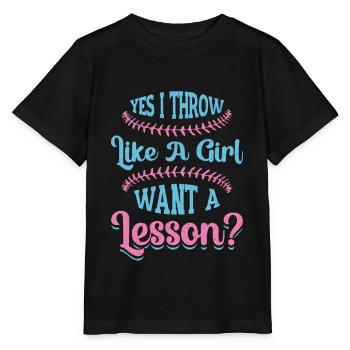 Ja Ich werfe wie ein Mädchen, will Eine Lektion - Stanley/Stella Kinder T-Shirt MINI CREATOR  - Schwarz - Vorne - Mikhail (115cm)