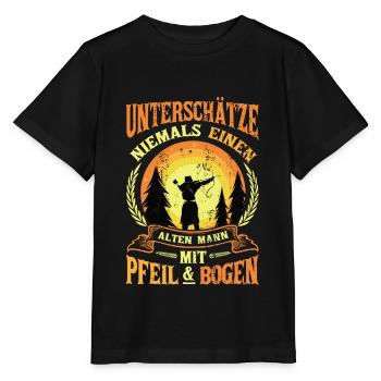Vieil homme Avec arc et flèche, tir à l’arc. - T-shirt bio MINI CREATOR Stanley/Stella Enfant - noir - Devant - Mikhail (115cm)