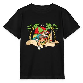 Christmas In July, Party, Surfing, Santa Hawaiian - Stanley/Stella MINI CREATOR Kids’ T-Shirt - black - Front - Mikhail (115cm)