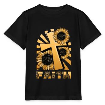Religiöse Sonnenblumenkreuz christlicher Glaube - Stanley/Stella Kinder T-Shirt MINI CREATOR  - Schwarz - Vorne - Mikhail (115cm)