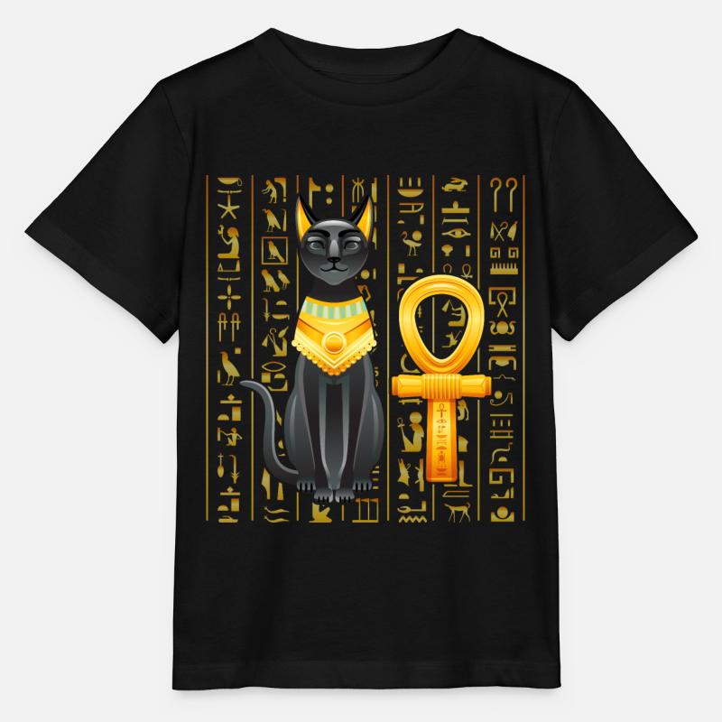 Hiéroglyphes égyptiens Anubis Bastet et Sphinx - T-shirt bio MINI CREATOR Stanley/Stella Enfant - noir