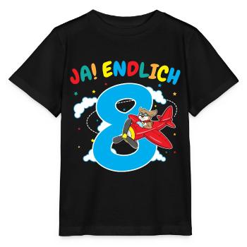 8. Geburtstag Hund Pilot Flugzeug Flieger Geschenk - Stanley/Stella Kinder T-Shirt MINI CREATOR  - Schwarz - Vorne - Mikhail (115cm)