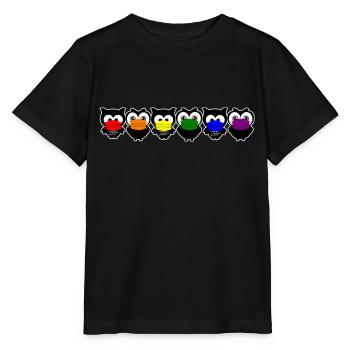 Eulen Regenbogen Mundschutz Corona - Stanley/Stella Kinder T-Shirt MINI CREATOR  - Schwarz - Vorne - Mikhail (115cm)