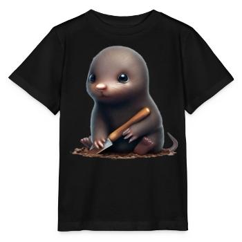 Niedlicher Maulwurf mit Schaufel - Stanley/Stella Kinder T-Shirt MINI CREATOR  - Schwarz - Vorne - Mikhail (115cm)