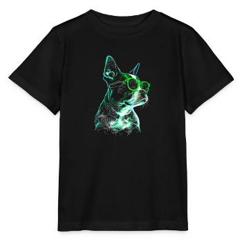 Cooler futuristischer Hund mit grüner Sonnenbrille - Stanley/Stella Kinder T-Shirt MINI CREATOR  - Schwarz - Vorne - Mikhail (115cm)