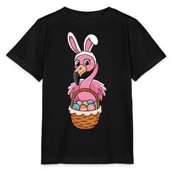 Pretty Easter Flamingo with Easter Basket - Stanley/Stella Kinder T-Shirt MINI CREATOR  - Schwarz - Vorne - Mikhail (115cm)
