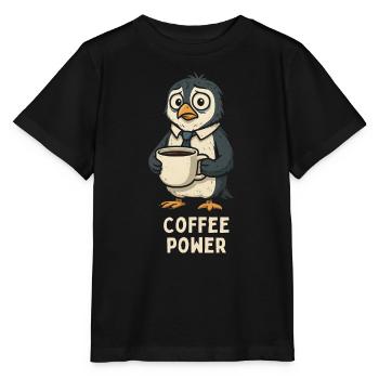 Kaffee-Pinguin im Bürolook - Stanley/Stella Kinder T-Shirt MINI CREATOR  - Schwarz - Vorne - Mikhail (115cm)
