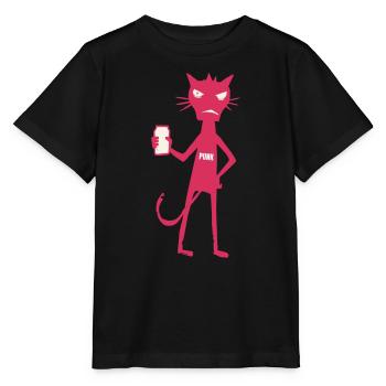 Kleine Monster: Punk-Katzen-Neon-Attitüde - Stanley/Stella Kinder T-Shirt MINI CREATOR  - Schwarz - Vorne - Mikhail (115cm)