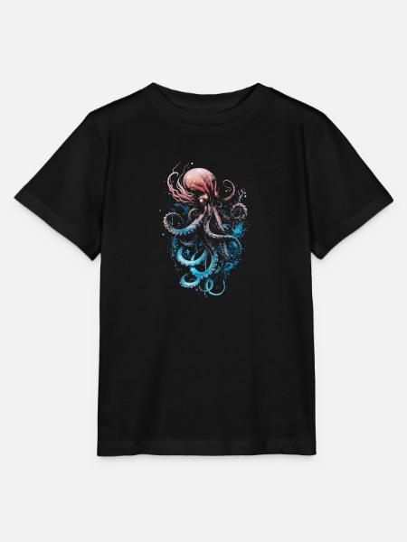 Rosa Blauer Oktopus auf schwarzem Untergrund - Stanley/Stella Kinder T-Shirt MINI CREATOR  - Schwarz