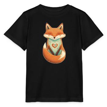 Fox Forest Animaux Amour Coeur Nature Animal Enfant Bébé - T-shirt bio MINI CREATOR Stanley/Stella Enfant - noir - Devant - Mikhail (115cm)