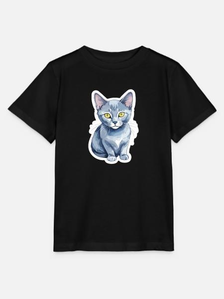 Russisch Blau Katze Wasserfarben - Stanley/Stella T-shirt MINI CREATOR til børn - sort