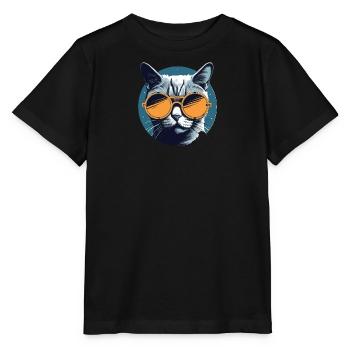 Katze Mietz Stubentiger Sonnenbrille - Stanley/Stella Kinder T-Shirt MINI CREATOR  - Schwarz - Vorne - Mikhail (115cm)