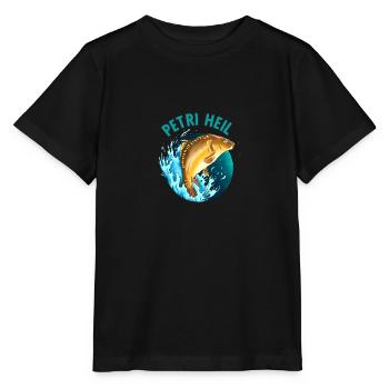 Petri Heil Fishing Carp Fishing Saying - Stanley/Stella MINI CREATOR Kids’ T-Shirt - black - Front - Mikhail (115cm)