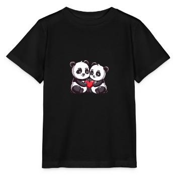 Panda Paar Liebe Valentinstag - Stanley/Stella Kinder T-Shirt MINI CREATOR  - Schwarz - Vorne - Mikhail (115cm)