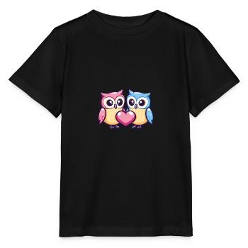 Eule Paar Liebe Valentinstag - Stanley/Stella Kinder T-Shirt MINI CREATOR  - Schwarz - Vorne - Mikhail (115cm)