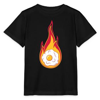 feu chaud flammes brûler torche oeuf au plat cuire - T-shirt bio MINI CREATOR Stanley/Stella Enfant - noir - Devant - Mikhail (115cm)