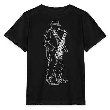 Saxophone Player Drawing - Stanley/Stella MINI CREATOR Kids’ T-Shirt - black - Front - Mikhail (115cm)