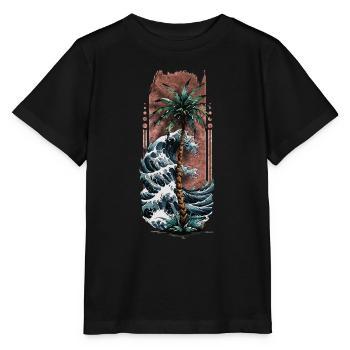 Harmonie côtière : palmier au bord de la mer - T-shirt bio MINI CREATOR Stanley/Stella Enfant - noir - Devant - Mikhail (115cm)