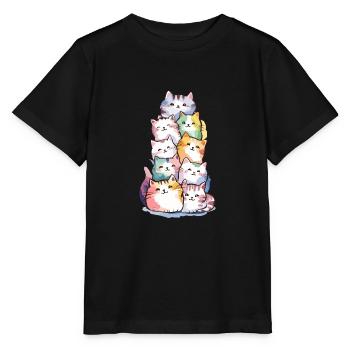 Liebenswerter Stapel bunter Katzen für - Stanley/Stella Kinder T-Shirt MINI CREATOR  - Schwarz - Vorne - Mikhail (115cm)