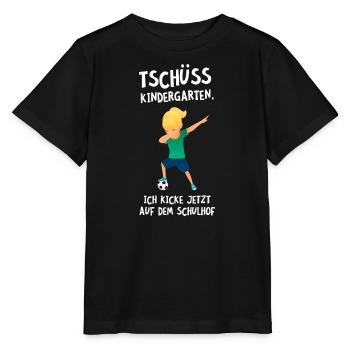 Tschüss Kindergarten - Einschulung Fußball Kicken - Stanley/Stella Kinder T-Shirt MINI CREATOR  - Schwarz - Vorne - Mikhail (115cm)