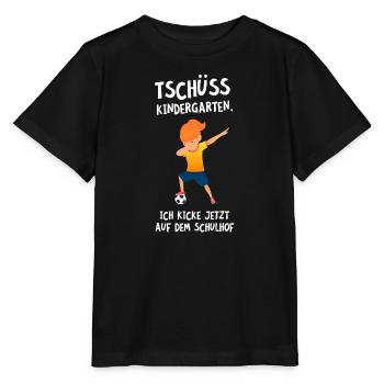 Tschüss Kindergarten - Fußball Kicken Einschulung - Stanley/Stella Kinder T-Shirt MINI CREATOR  - Schwarz - Vorne - Mikhail (115cm)