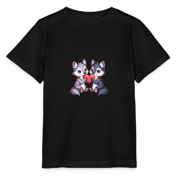 Wolf Paar Liebe Valentinstag - Stanley/Stella Kinder T-Shirt MINI CREATOR  - Schwarz - Vorne - Mikhail (115cm)