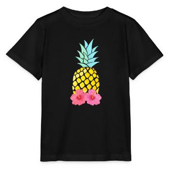 Ananas und Hibiskus - Stanley/Stella Kinder T-Shirt MINI CREATOR  - Schwarz - Vorne - Mikhail (115cm)