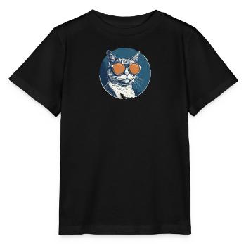 Katze Mietz Stubentiger Sonnenbrille - Stanley/Stella Kinder T-Shirt MINI CREATOR  - Schwarz - Vorne - Mikhail (115cm)