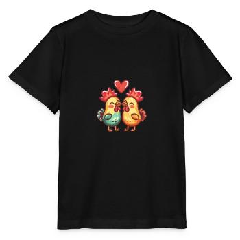 Hahn Paar Liebe Valentinstag - Stanley/Stella Kinder T-Shirt MINI CREATOR  - Schwarz - Vorne - Mikhail (115cm)