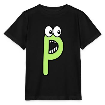 P - letter P with eyes 👀 - Stanley/Stella MINI CREATOR Kids’ T-Shirt - black - Front - Mikhail (115cm)