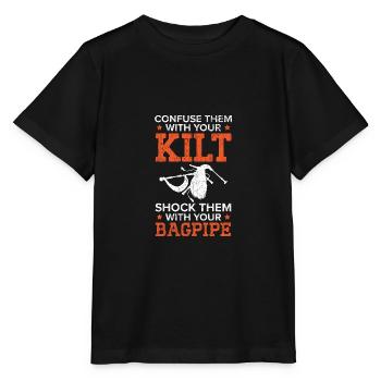 Verwirre sie mit Kilt Schocke sie mit Dudelsack - Stanley/Stella Kinder T-Shirt MINI CREATOR  - Schwarz - Vorne - Mikhail (115cm)