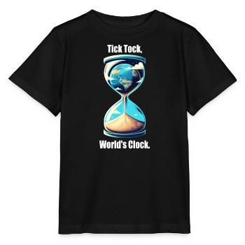 "Tick Tock, World's Clock" - Erde in Sanduhr - Stanley/Stella Kinder T-Shirt MINI CREATOR  - Schwarz - Vorne - Mikhail (115cm)