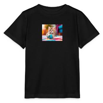 Chaton qui s'amuse avec de la laine - T-shirt bio MINI CREATOR Stanley/Stella Enfant - noir - Devant - Mikhail (115cm)