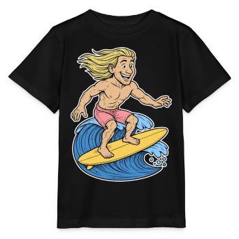 Blonde Surferin auf Welle - Stanley/Stella Kinder T-Shirt MINI CREATOR  - Schwarz - Vorne - Mikhail (115cm)