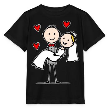 Wedding Couple Cartoon - Stanley/Stella MINI CREATOR Kids’ T-Shirt - black - Front - Mikhail (115cm)