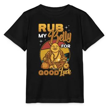 Rub My Belly For Good Luck, Funny Buddha - Stanley/Stella Kinder T-Shirt MINI CREATOR  - Schwarz - Vorne - Mikhail (115cm)
