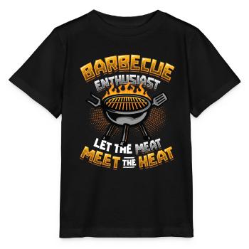 Barbecue enthusiasts. The meat on the grill - Stanley/Stella MINI CREATOR Kids’ T-Shirt - black - Front - Mikhail (115cm)